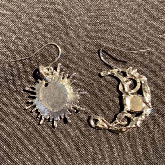Boho Sun & Moon Silver Dangle Earrings - Picture 3 of 3